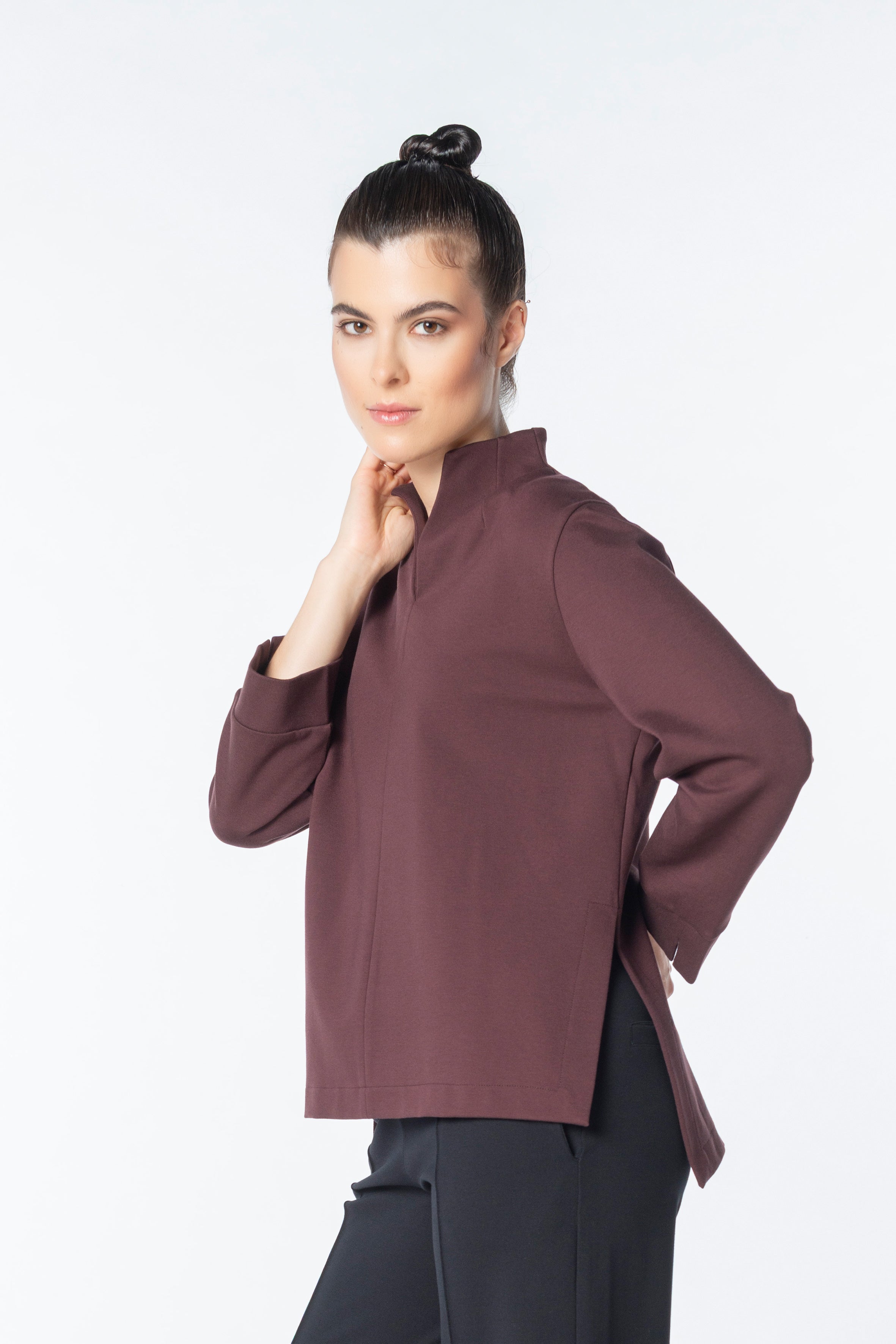 Goblet collar Sweat Code 90 Bitter Chocolate