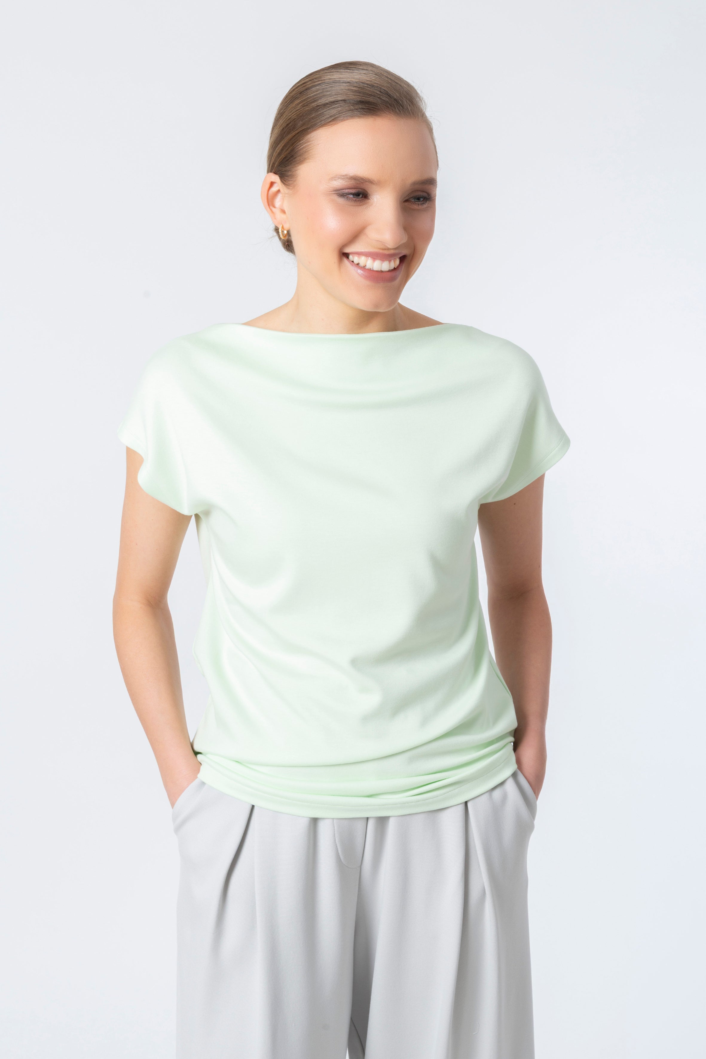 Shirt draped Shoulder Code 132a  Matcha