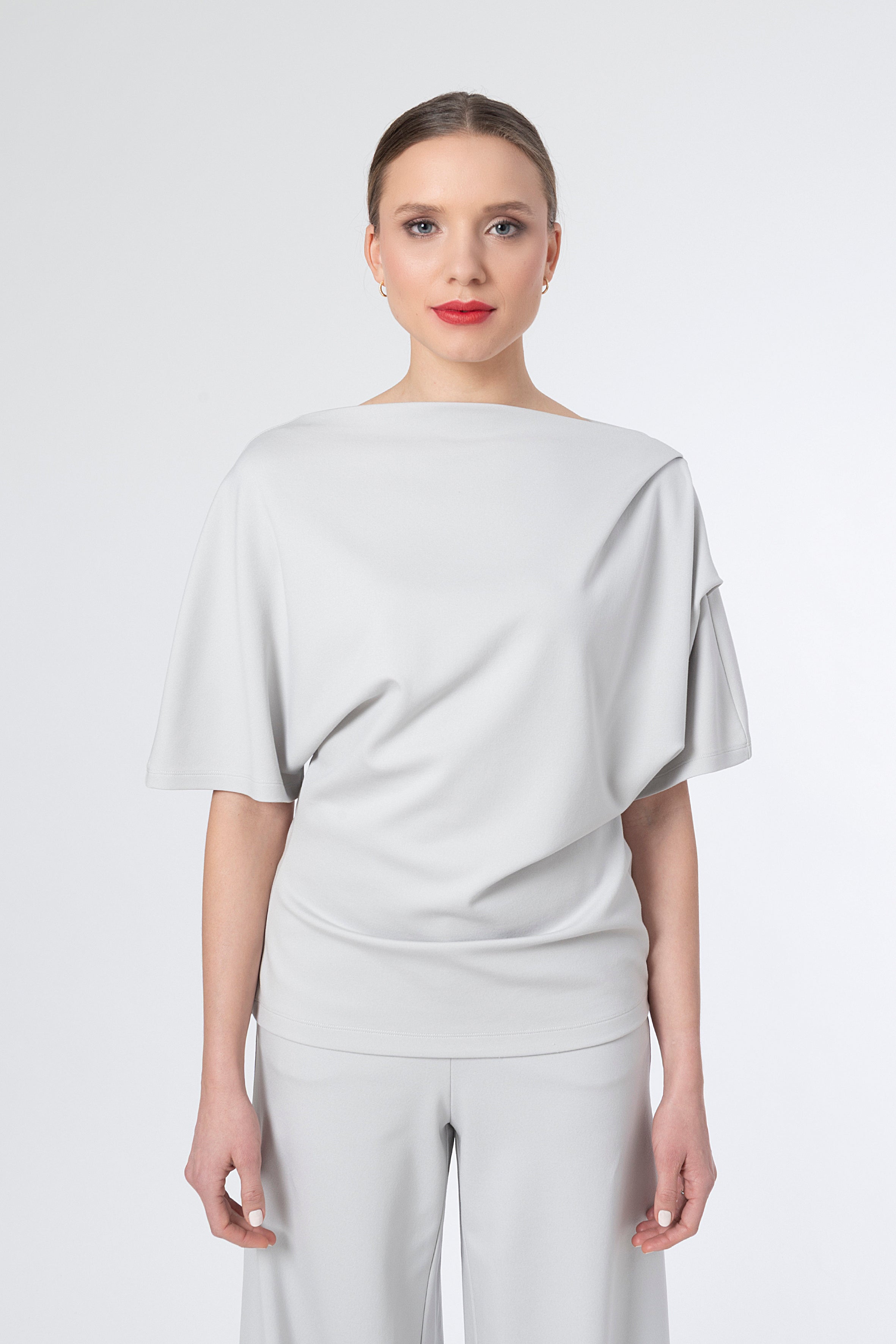 Asymetric Carmen Shirt Code 160 Soft Grey